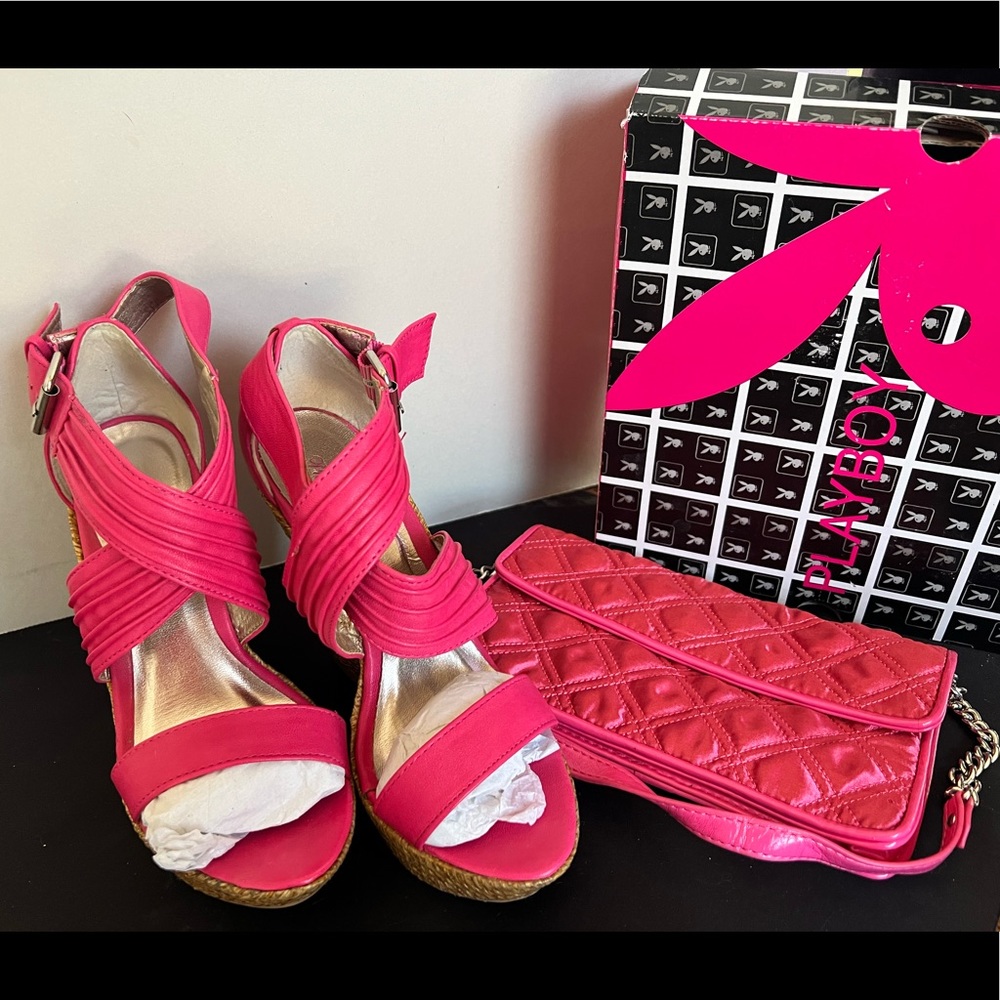 Playboy Pink Pebble Wendy Wedge SHOES ONLY Sz 6.5